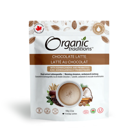 ORGANIC TRADITIONS CHOCOLATE LATTE WITH ASHWAGANDHA & PROBIOTICS
