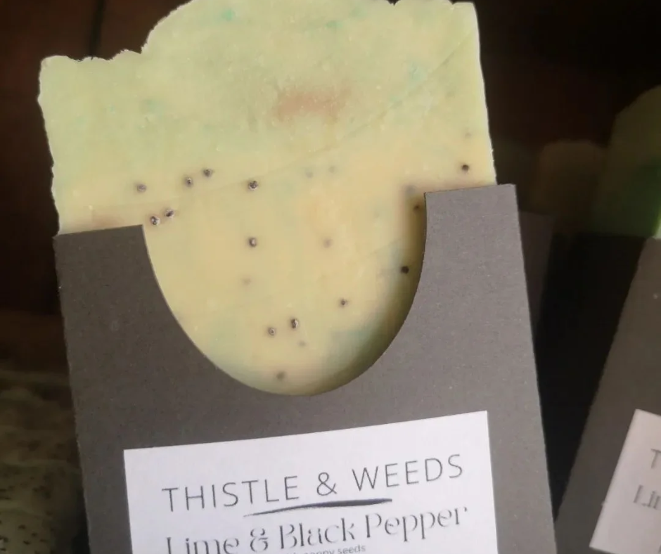 THISTLE AND WEEDS SOAPS - LIME & BLACK PEPPER WITH POPPY SEEDS